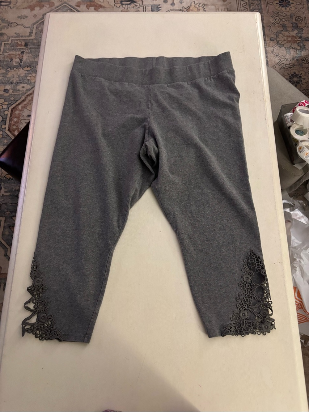 torrid Gray Capri Leggings with Crochet Trim